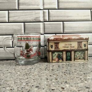 Vintage DUO: Holiday Rocking Horse Mug & Cookie / Treat Tin